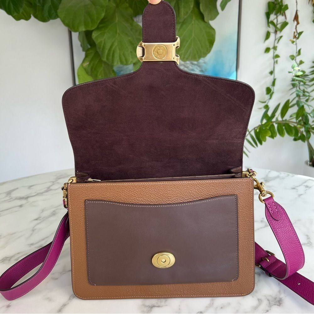 COACH Tabby Shoulder Bag In Colorblock Hibiscus Pink Brown Brass Crossbody 76106 - Picture 10 of 16